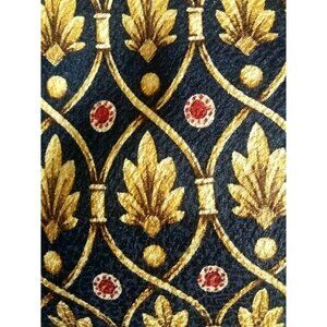 Isaac Zelcer Mens Tie 100% Silk Blue Gold 57" Dress Necktie Career